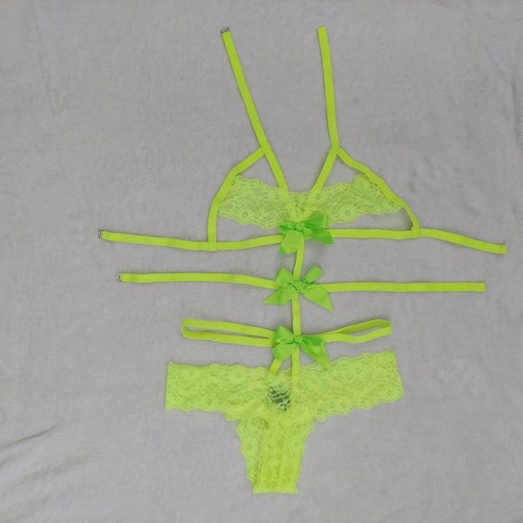 NWOT Exposed By Magic Silk Bands of Lace Neon Lace Bow Teddy, S/M - Picture 13 of 16